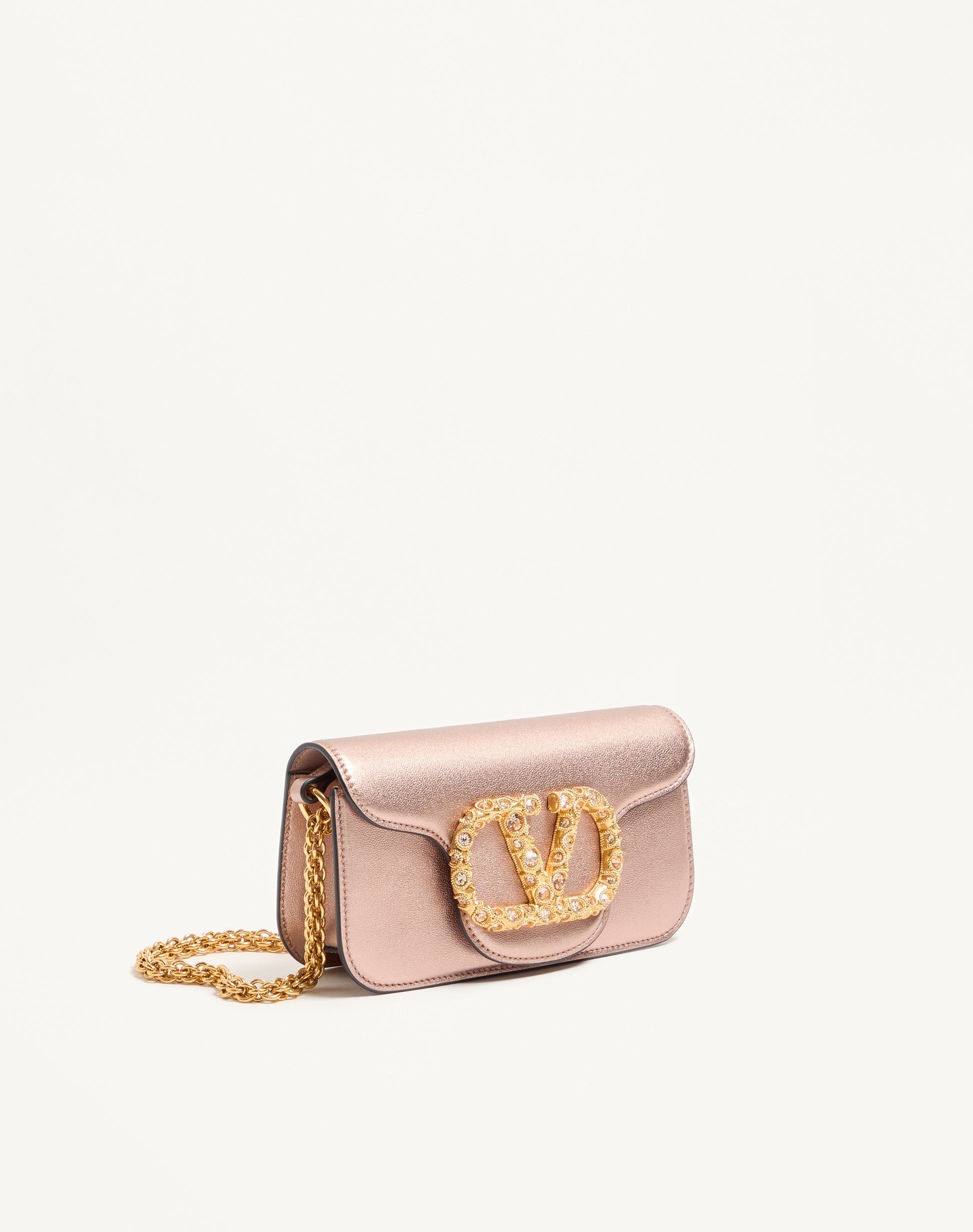 Valentino Garavani Locò Small Shoulder Bag In Laminated Calfskin With Jewel Logo