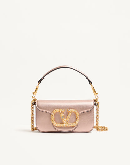 Valentino Garavani Locò Small Shoulder Bag In Laminated Calfskin With Jewel Logo