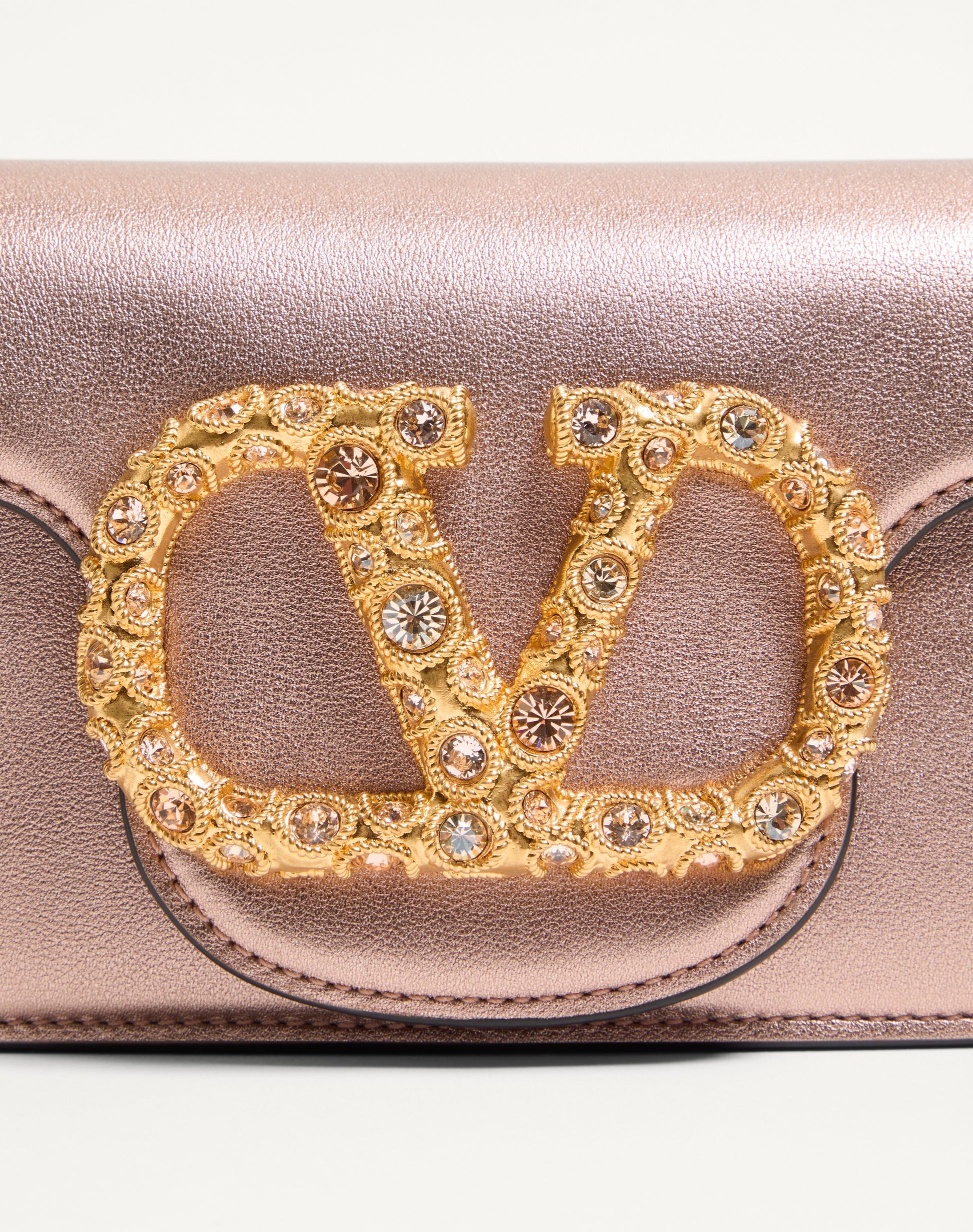 Valentino Garavani Locò Small Shoulder Bag In Laminated Calfskin With Jewel Logo