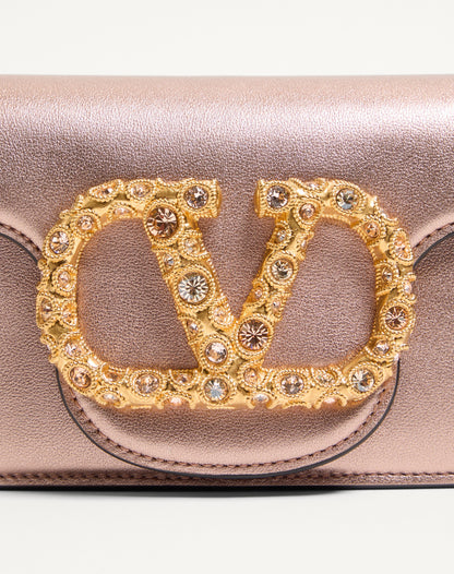 Valentino Garavani Locò Small Shoulder Bag In Laminated Calfskin With Jewel Logo