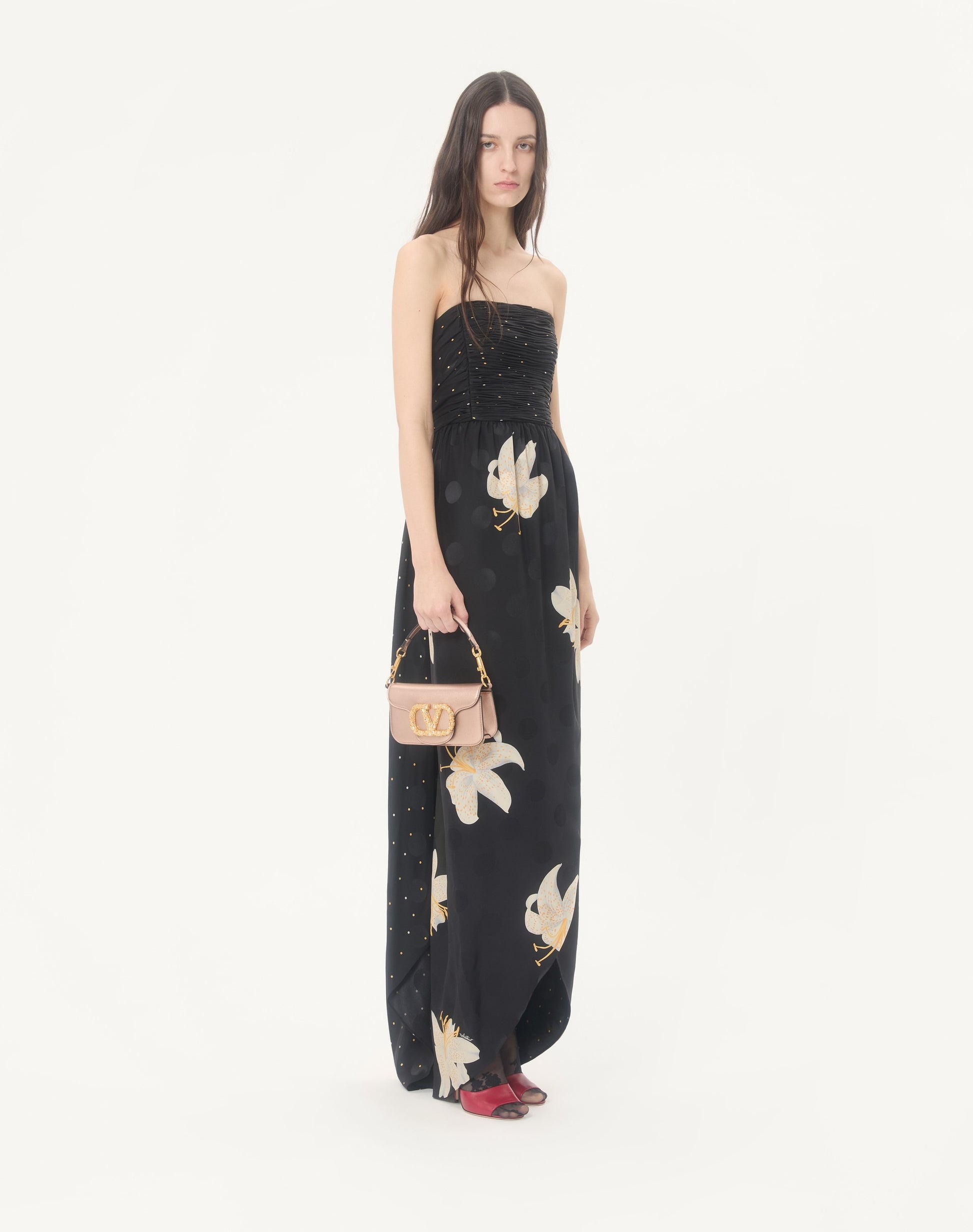 Valentino Garavani Locò Small Shoulder Bag In Laminated Calfskin With Jewel Logo