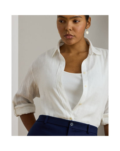 Relaxed Fit Linen Roll Tab-Sleeve Shirt