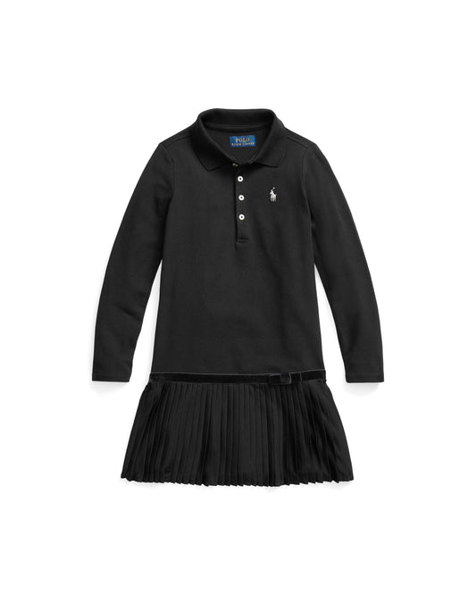 Pleated Stretch Mesh Polo Dress