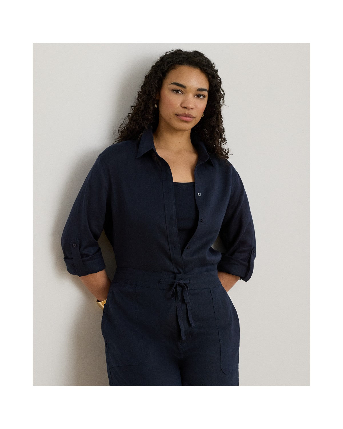 Relaxed Fit Linen Roll Tab-Sleeve Shirt
