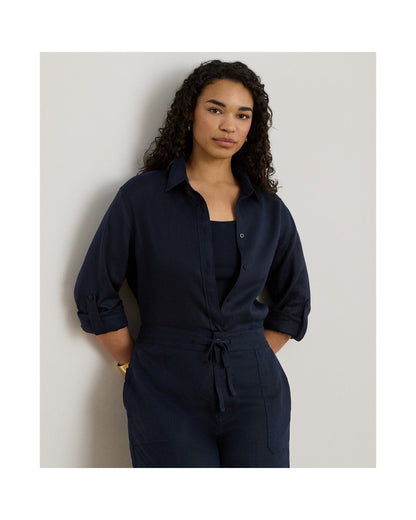 Relaxed Fit Linen Roll Tab-Sleeve Shirt