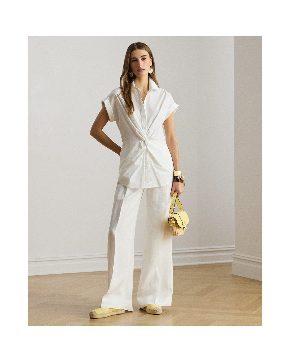 Twist-Front Cotton Short-Sleeve Shirt