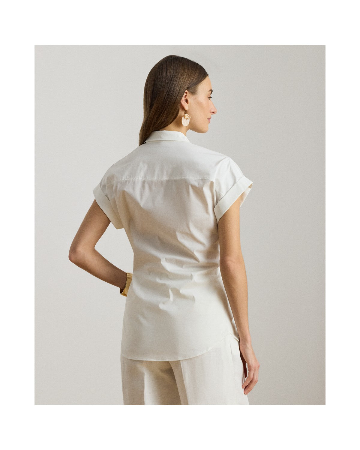 Twist-Front Cotton Short-Sleeve Shirt