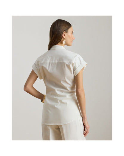 Twist-Front Cotton Short-Sleeve Shirt