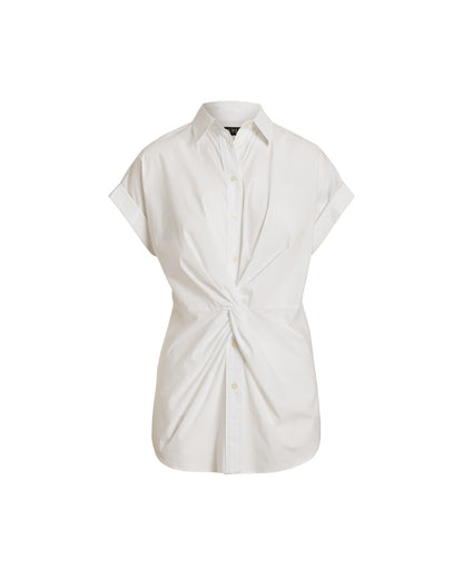 Twist-Front Cotton Short-Sleeve Shirt