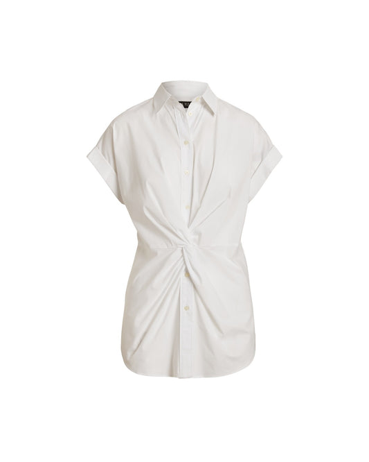 Twist-Front Cotton Short-Sleeve Shirt