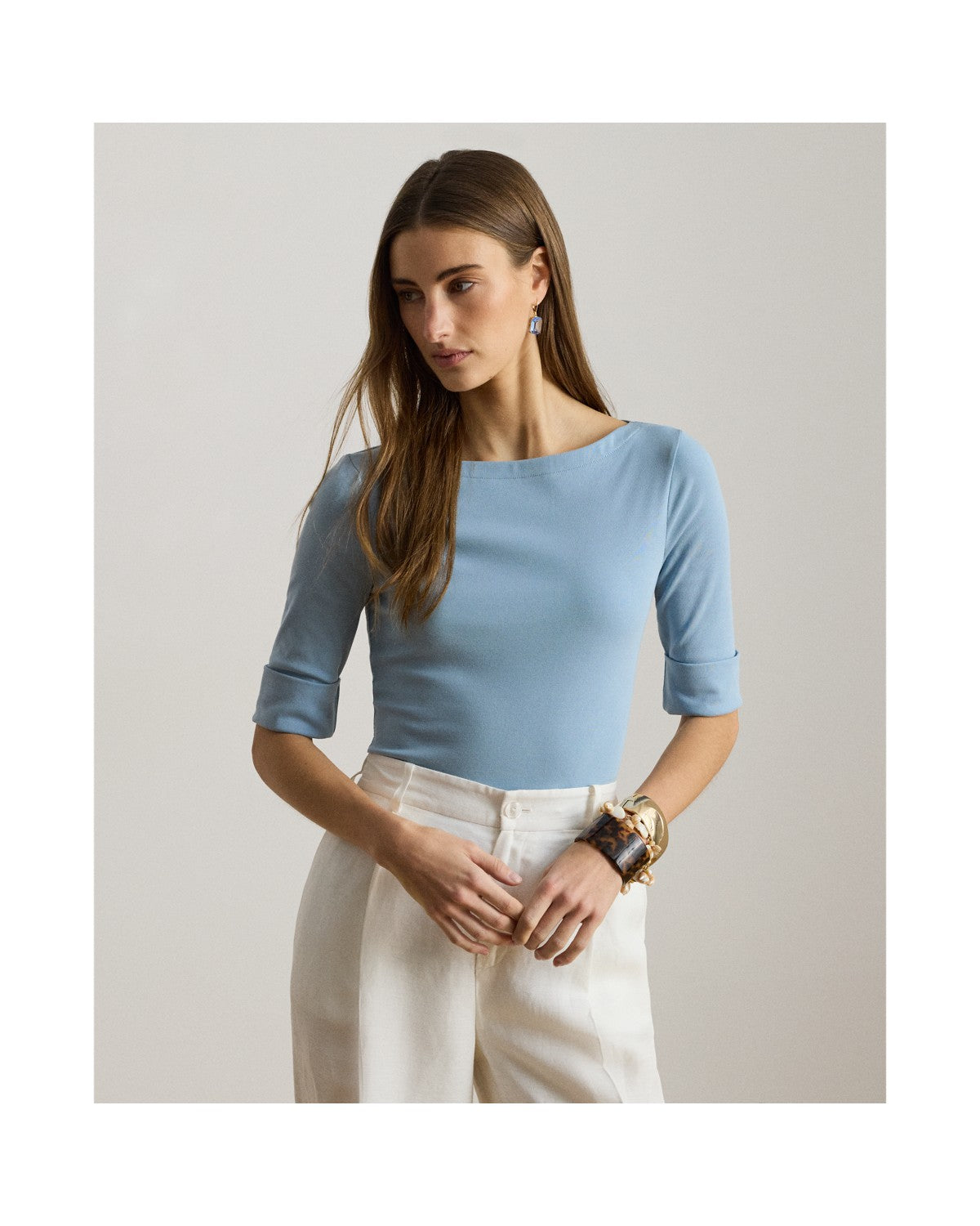 Stretch Cotton Boatneck T-Shirt