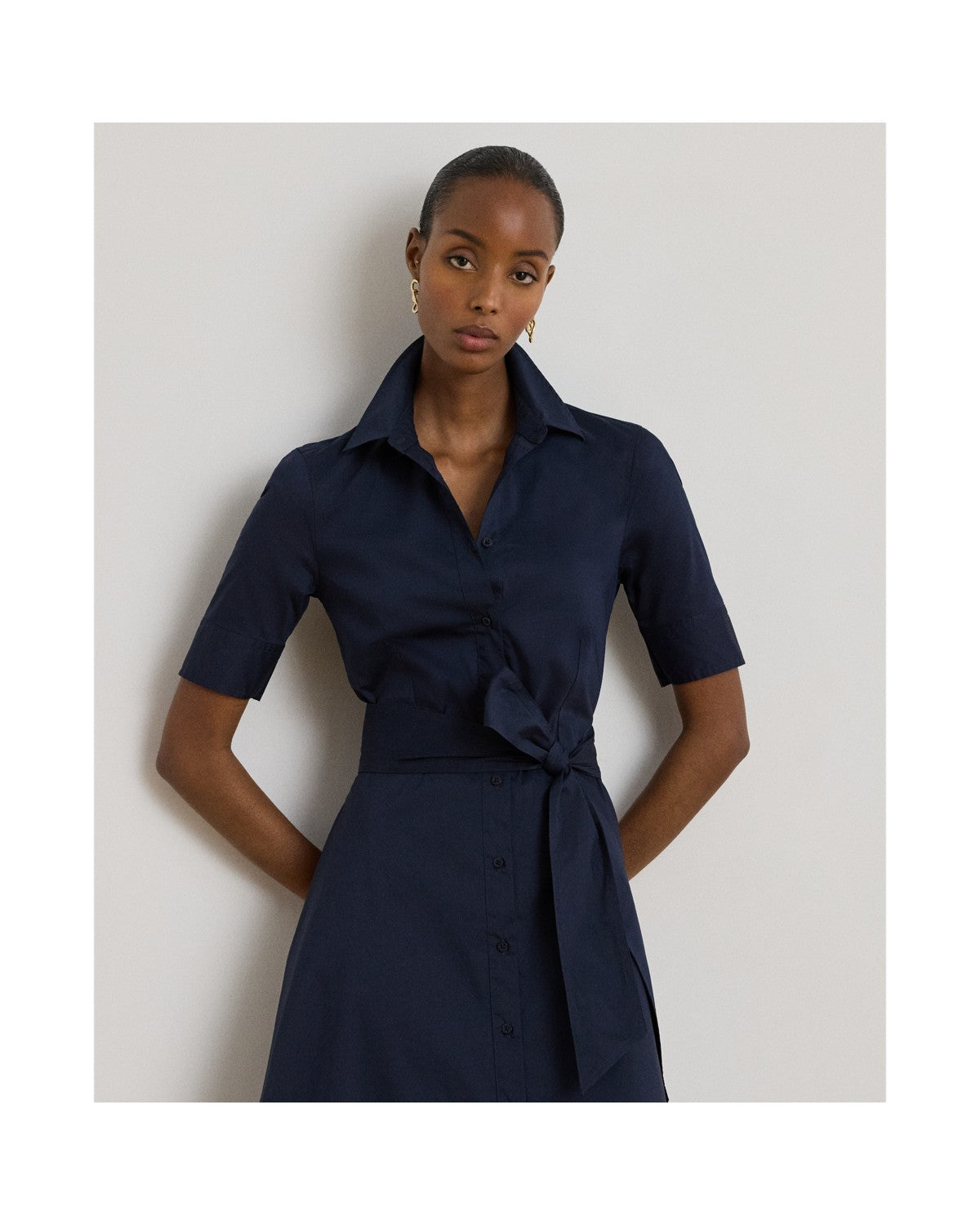 Belted Cotton-Blend Shirt dress