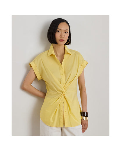Twist-Front Cotton Short-Sleeve Shirt