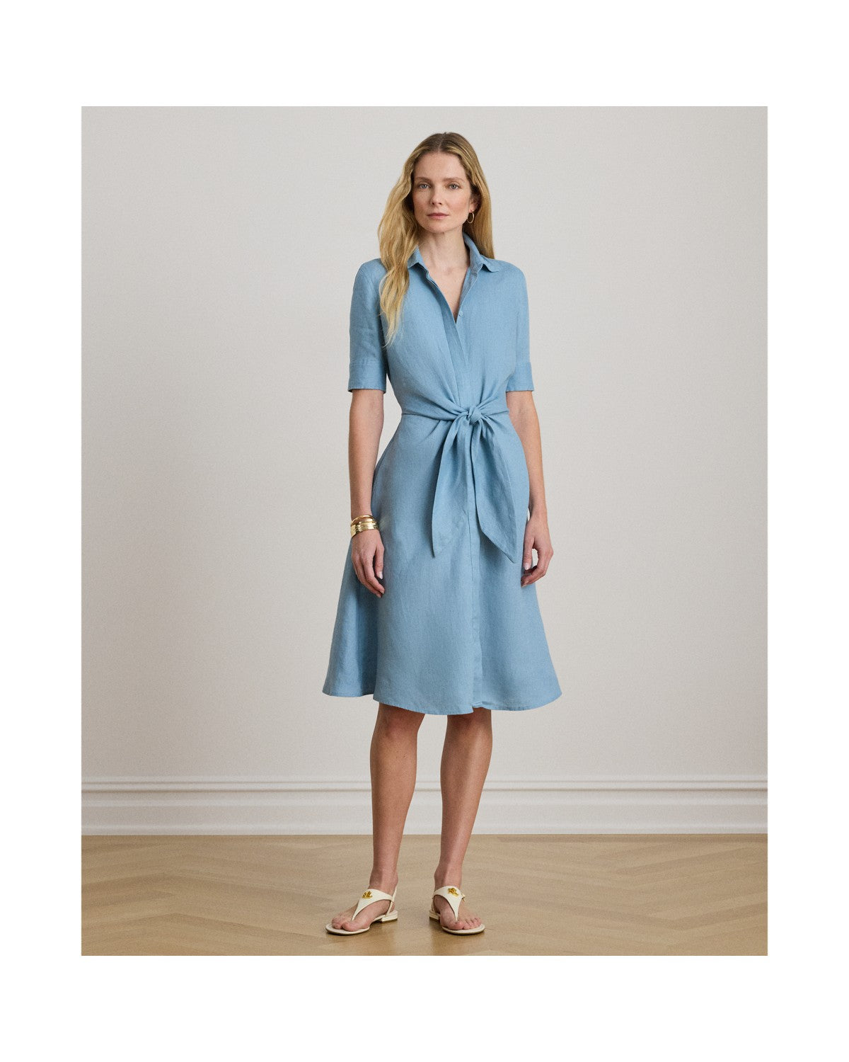 Tie-Front Linen Shirtdress