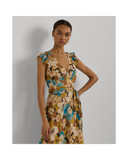 Floral Belted Crinkle Georgette Dress