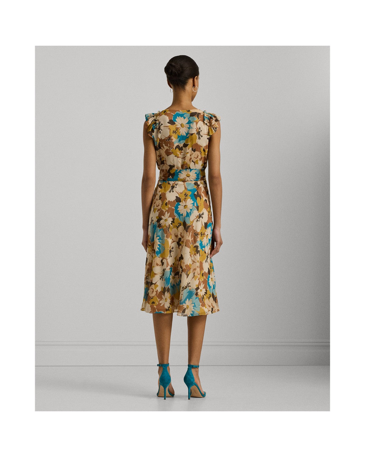 Floral Belted Crinkle Georgette Dress