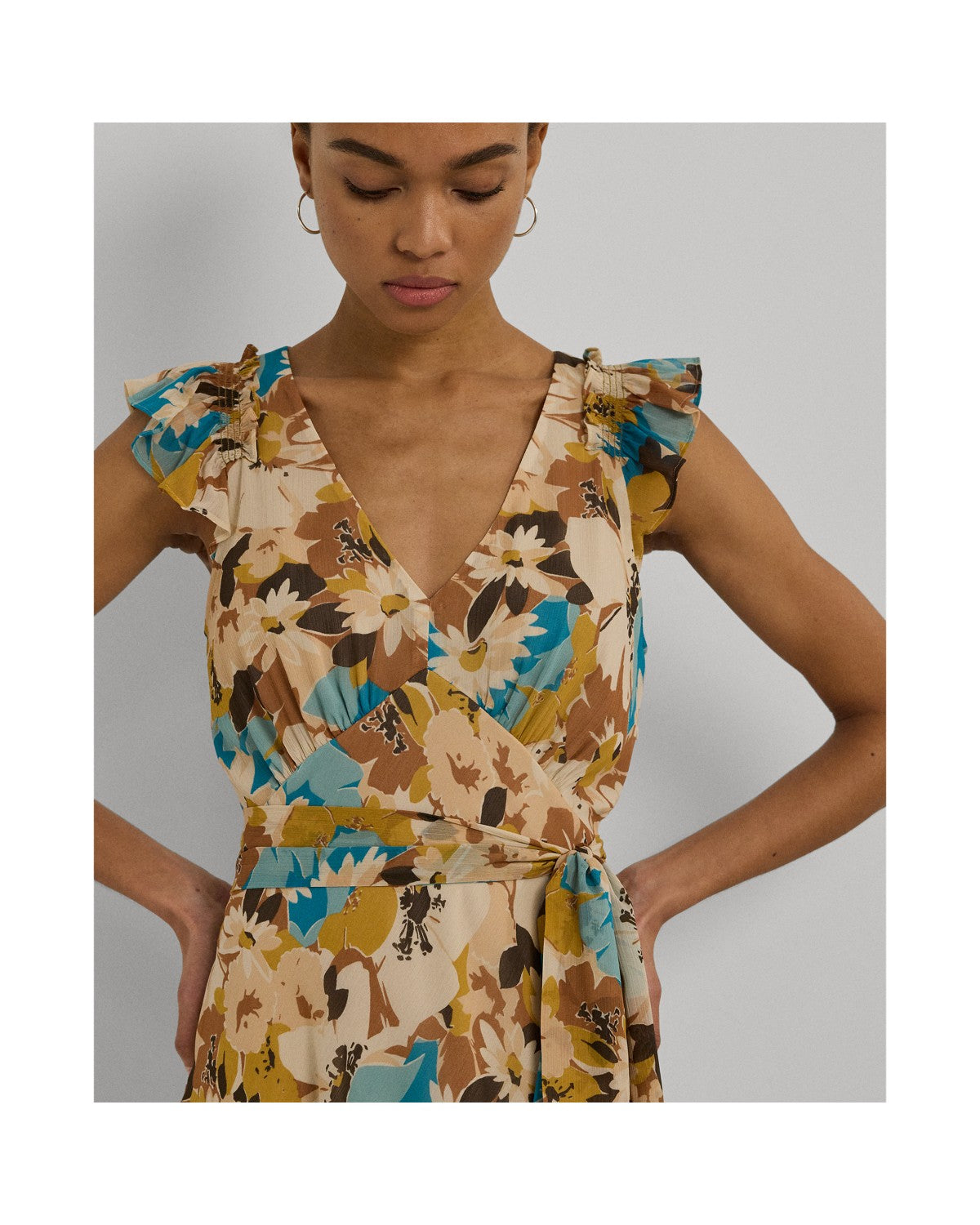 Floral Belted Crinkle Georgette Dress