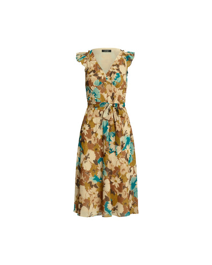 Floral Belted Crinkle Georgette Dress