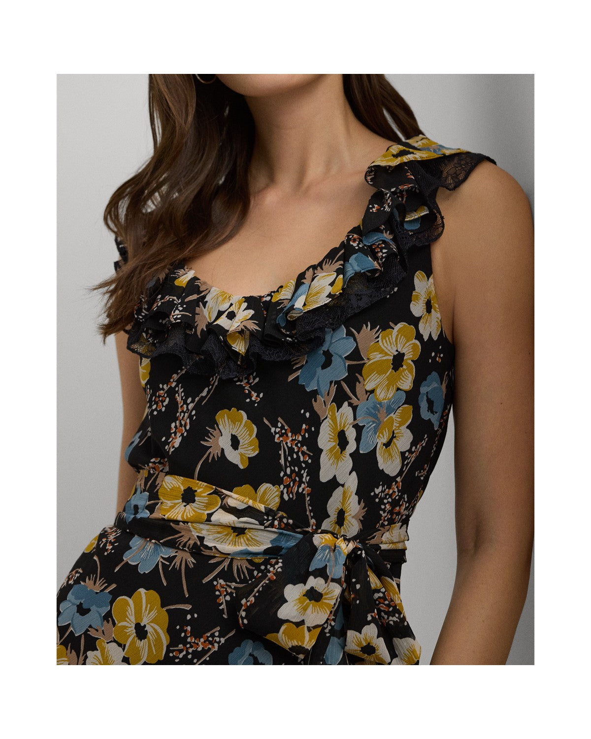 Floral Belted Crinkle Georgette Dress