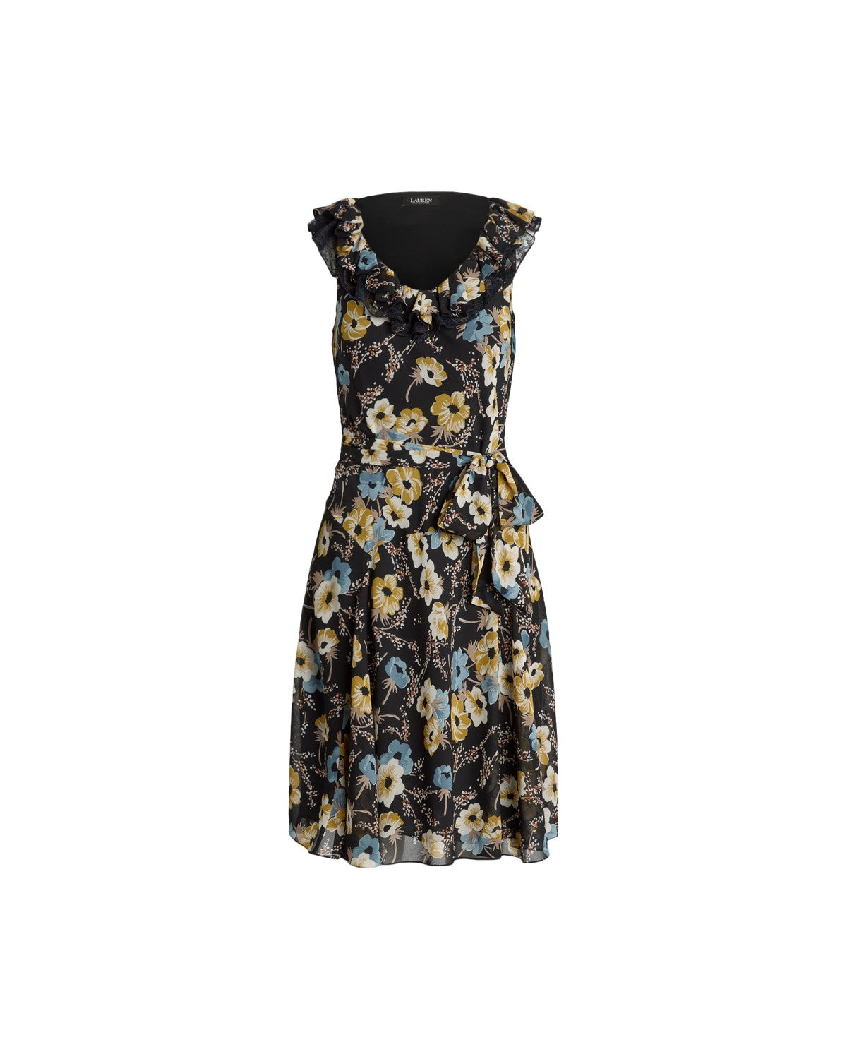 Floral Belted Crinkle Georgette Dress