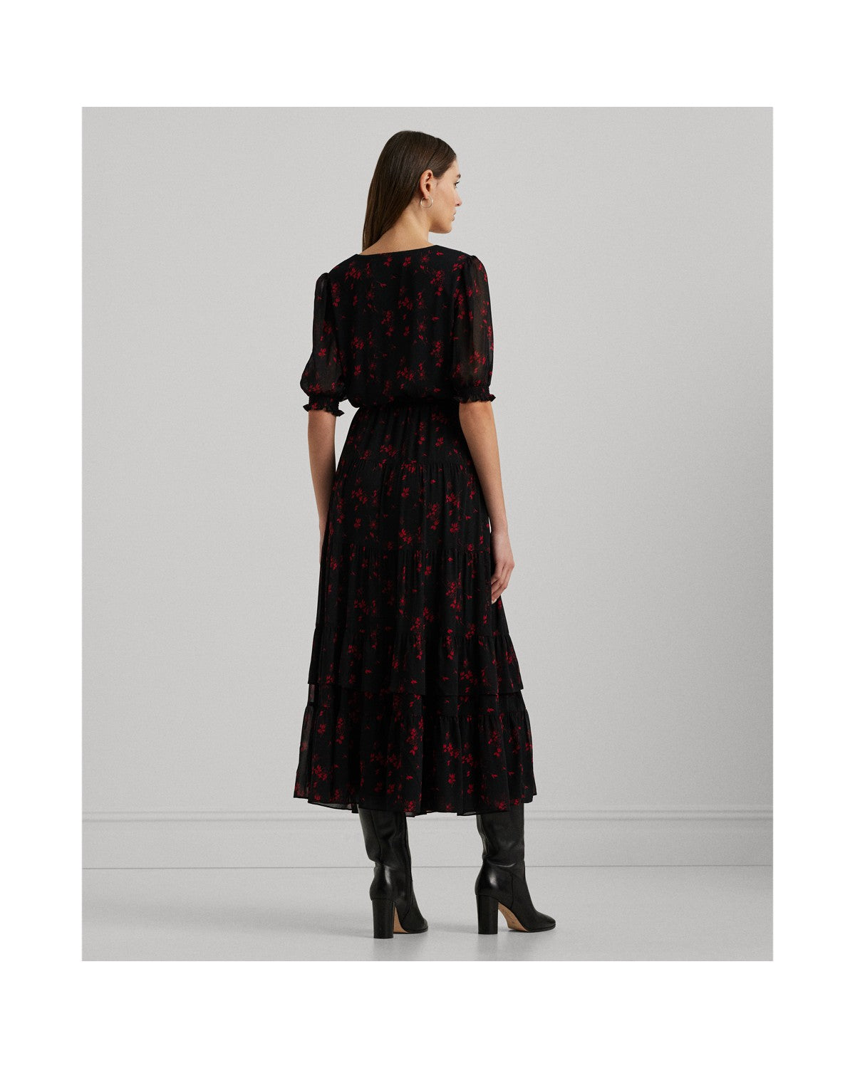 Floral Belted Crinkle Georgette Dress