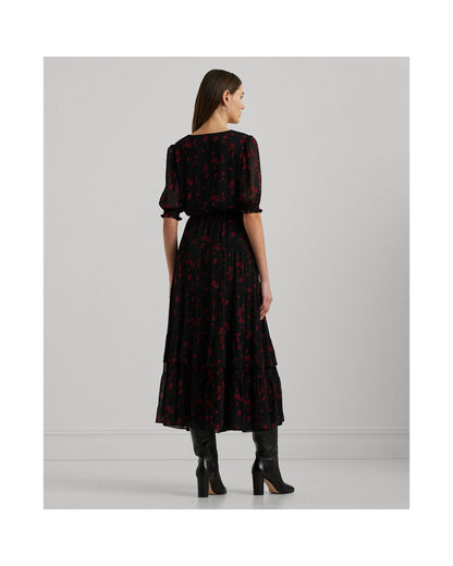 Floral Belted Crinkle Georgette Dress