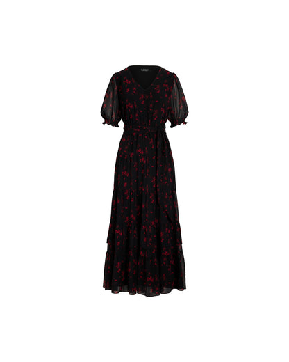 Floral Belted Crinkle Georgette Dress