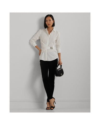 Buckle-Trim Cotton Broadcloth Shirt