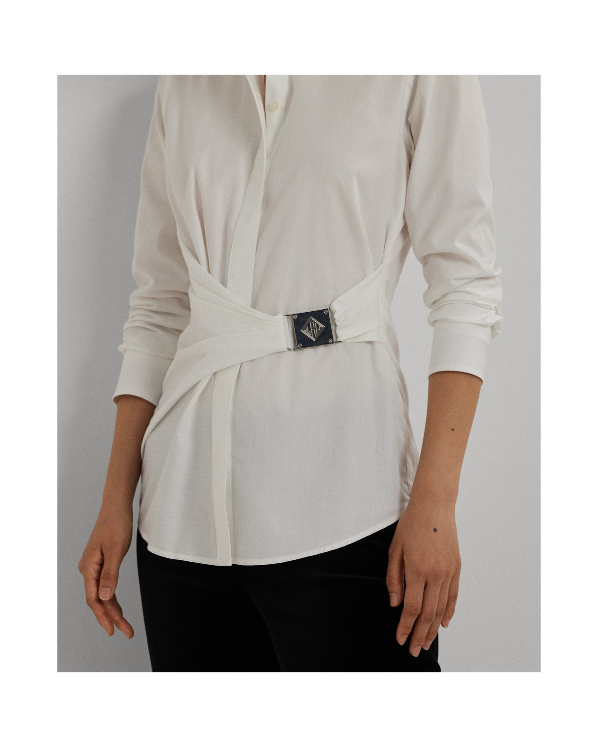 Buckle-Trim Cotton Broadcloth Shirt