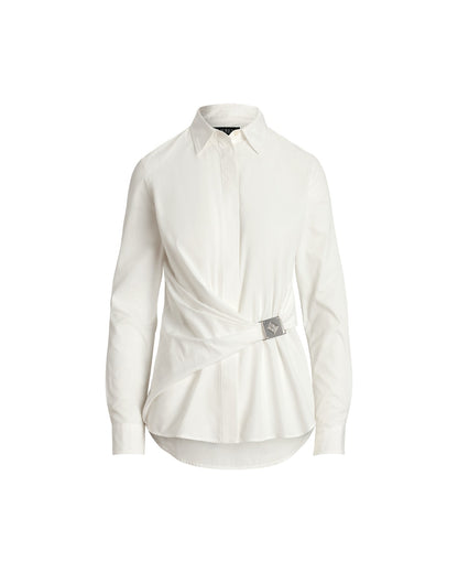 Buckle-Trim Cotton Broadcloth Shirt