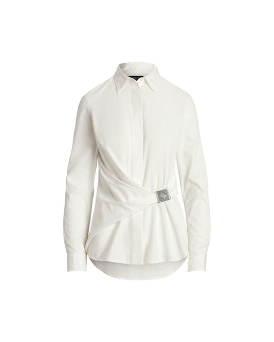 Buckle-Trim Cotton Broadcloth Shirt