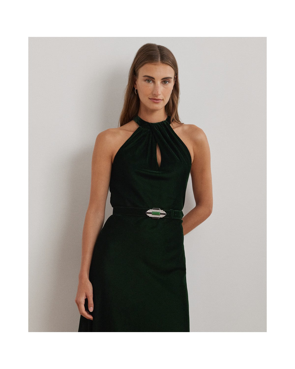 Belted Velvet Halter Dress