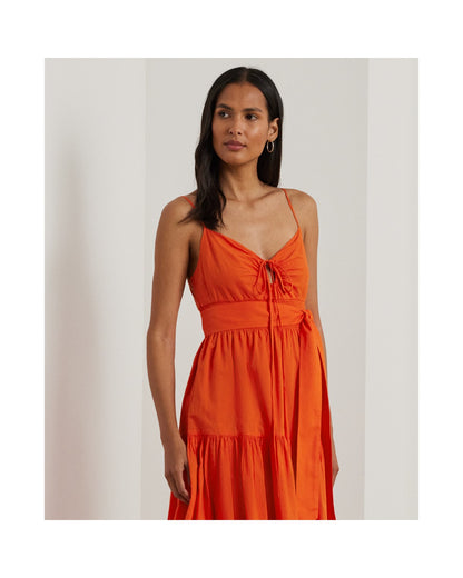Belted Cotton Voile Sleeveless Dress