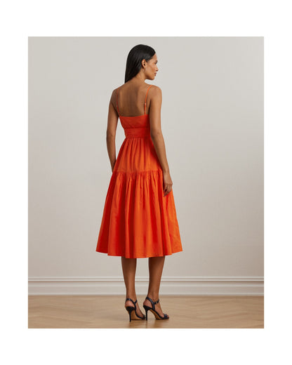 Belted Cotton Voile Sleeveless Dress