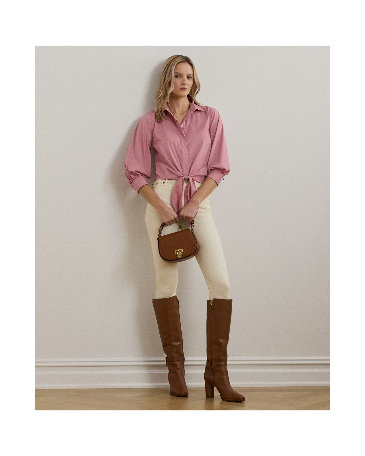 Tie-Waist Stretch-Cotton Blend Shirt