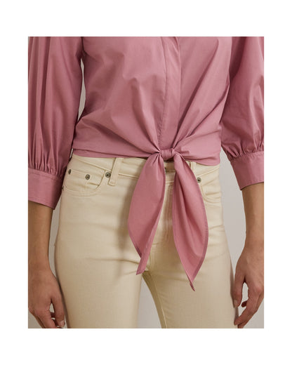 Tie-Waist Stretch-Cotton Blend Shirt