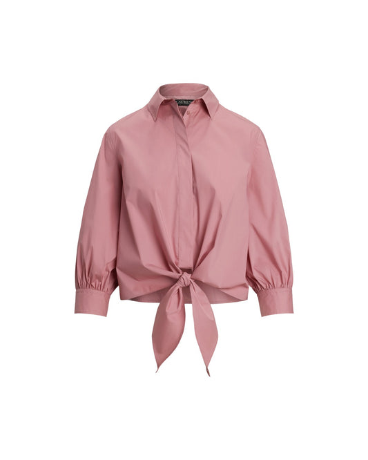 Tie-Waist Stretch-Cotton Blend Shirt