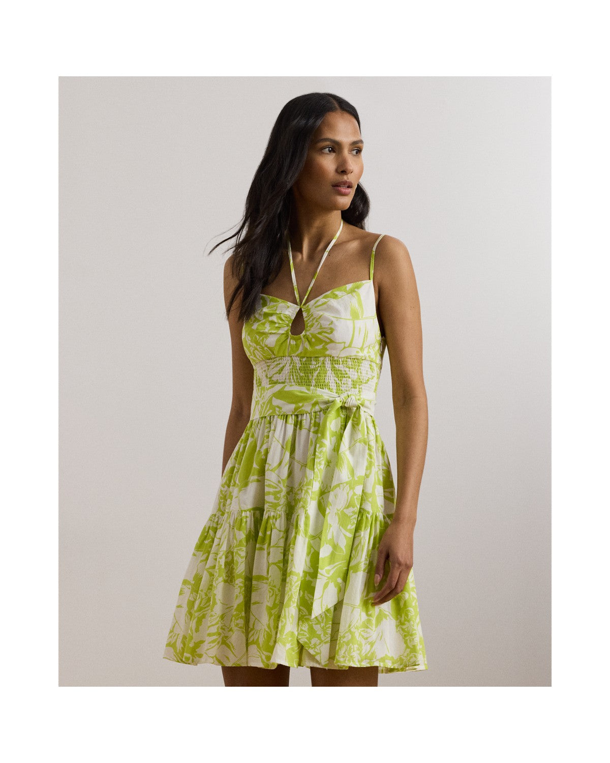 Floral Belted Voile Sleeveless Dress