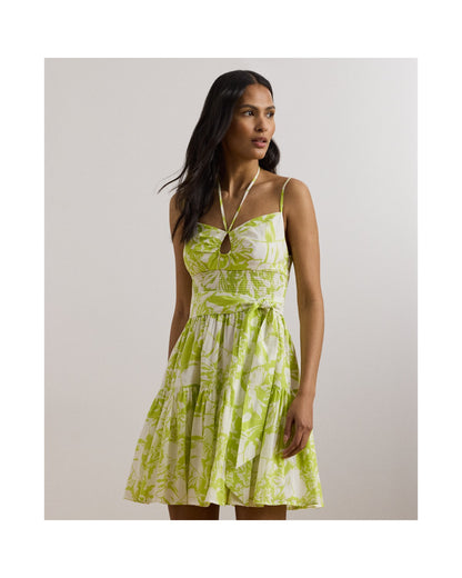 Floral Belted Voile Sleeveless Dress
