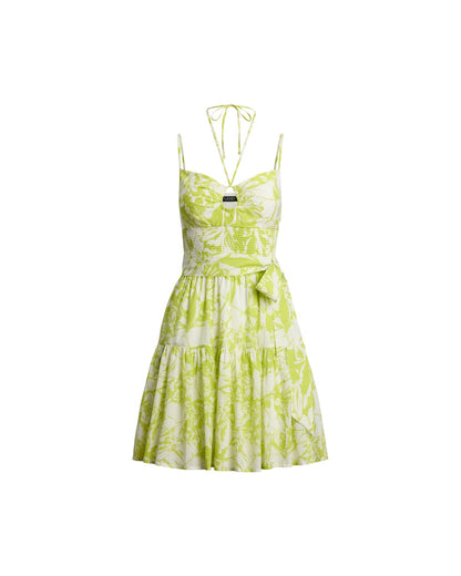 Floral Belted Voile Sleeveless Dress