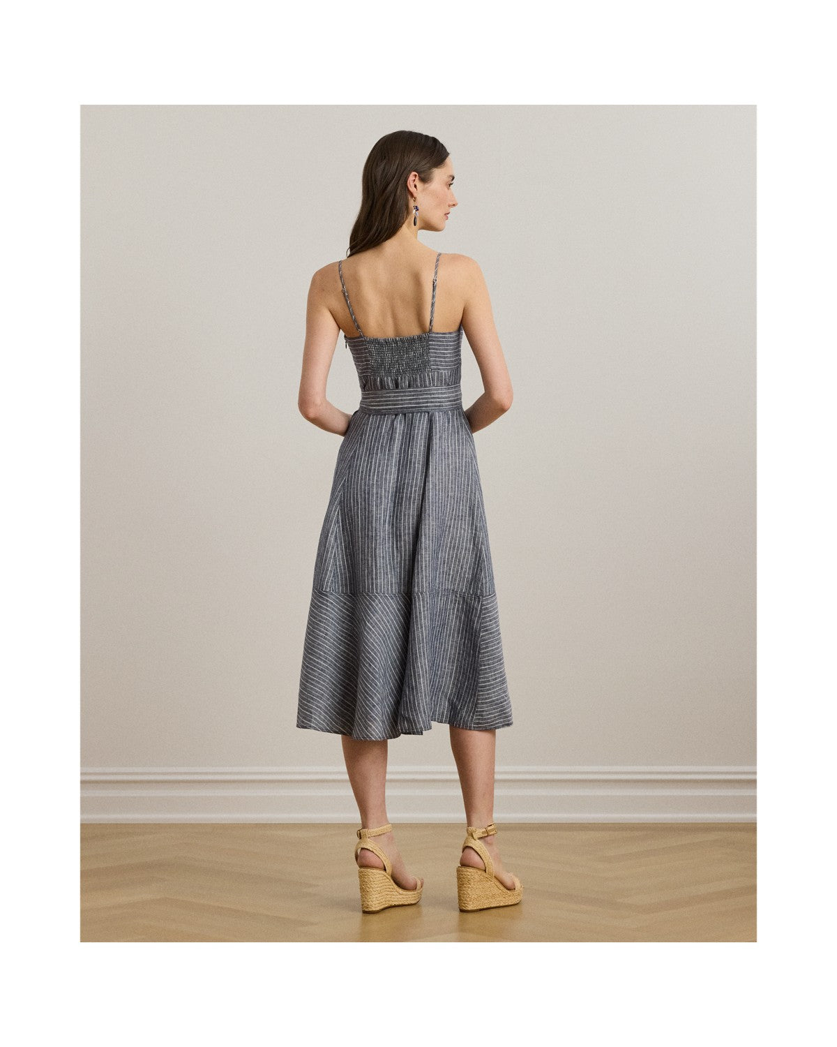 Striped Belted Linen Sleeveless Dress