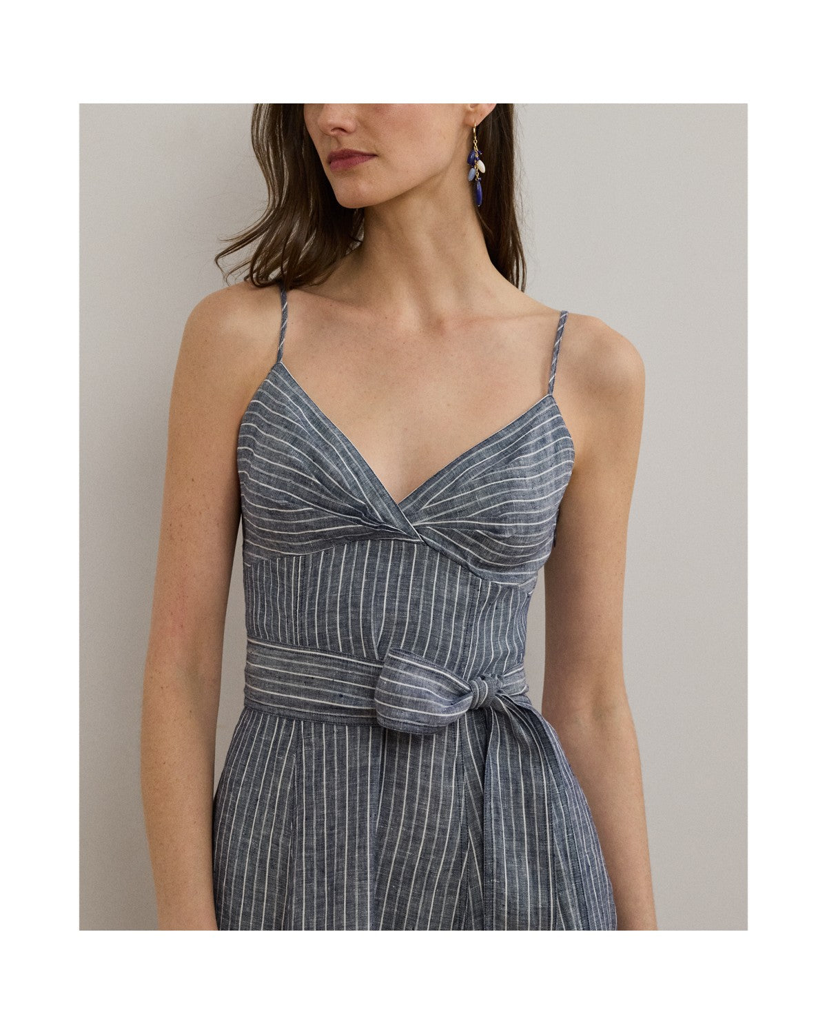 Striped Belted Linen Sleeveless Dress