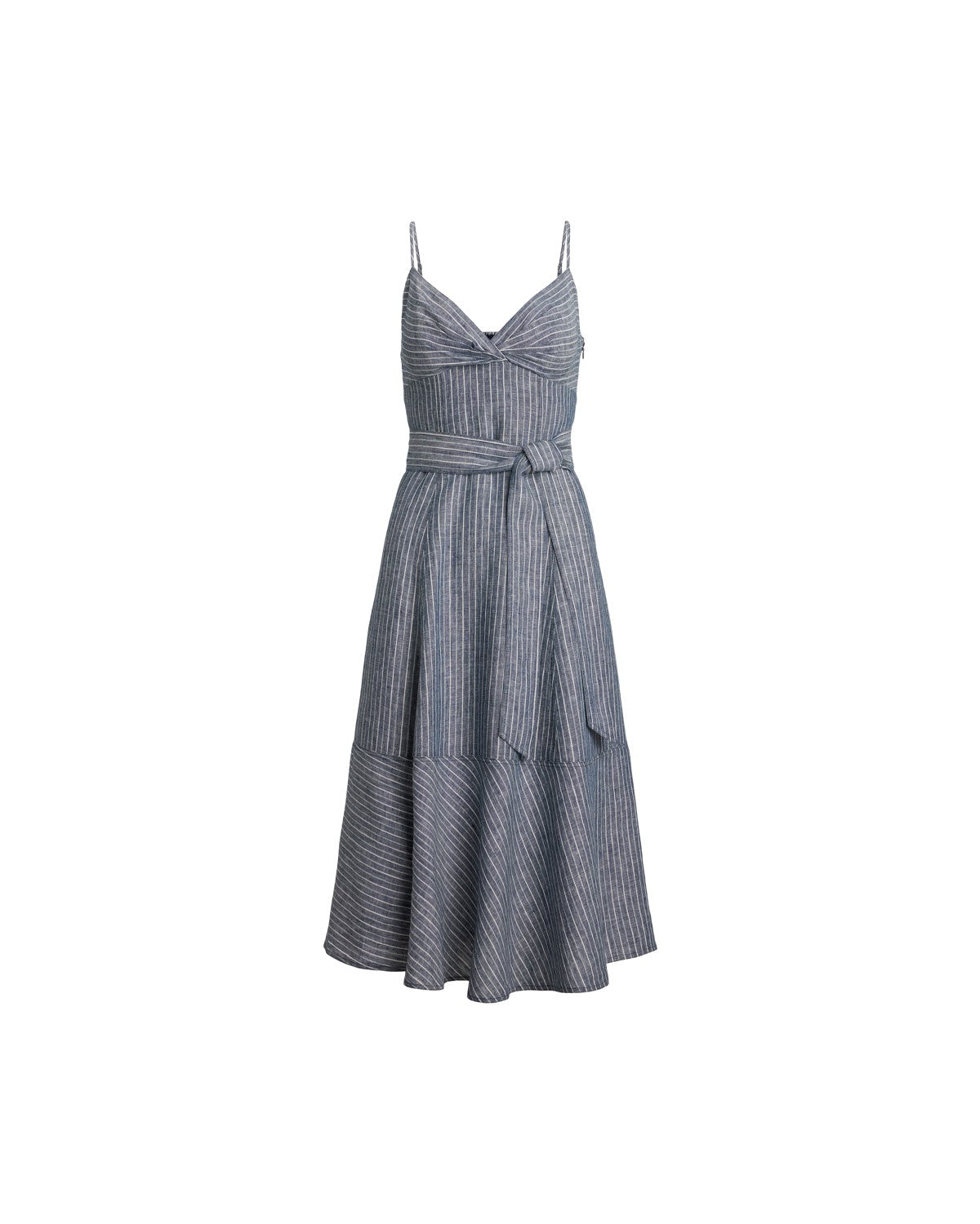 Striped Belted Linen Sleeveless Dress