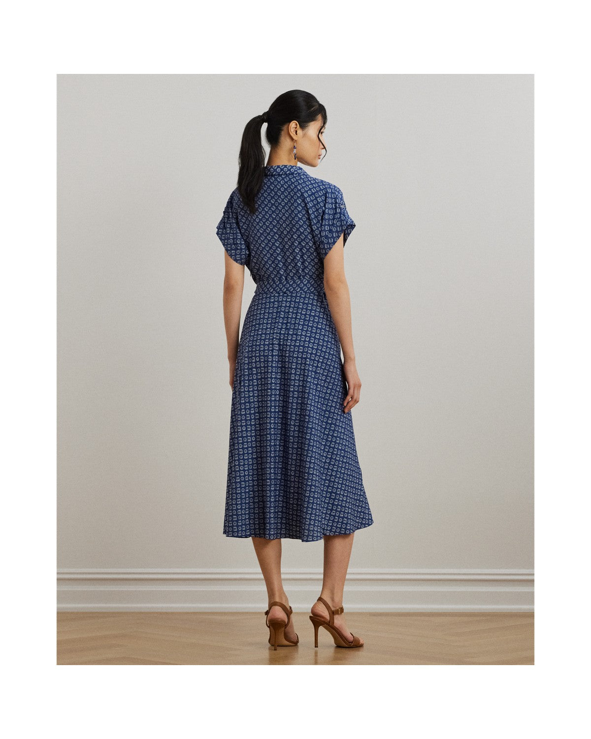 Geo-Print Belted Crepe Dress