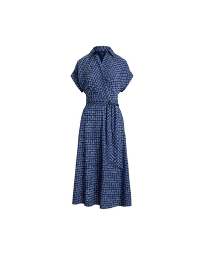 Geo-Print Belted Crepe Dress
