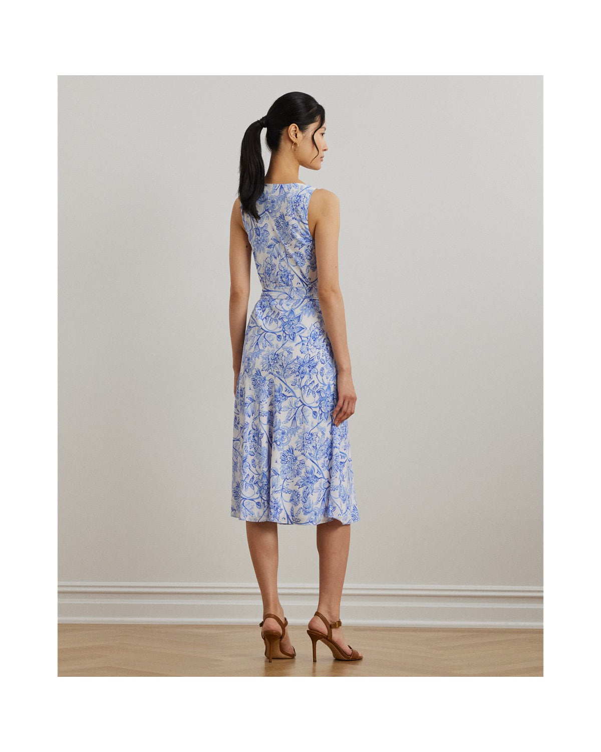 Floral Belted Sleeveless Crepe Dress