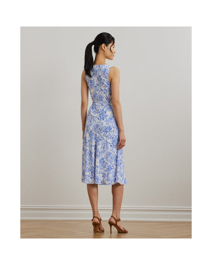 Floral Belted Sleeveless Crepe Dress