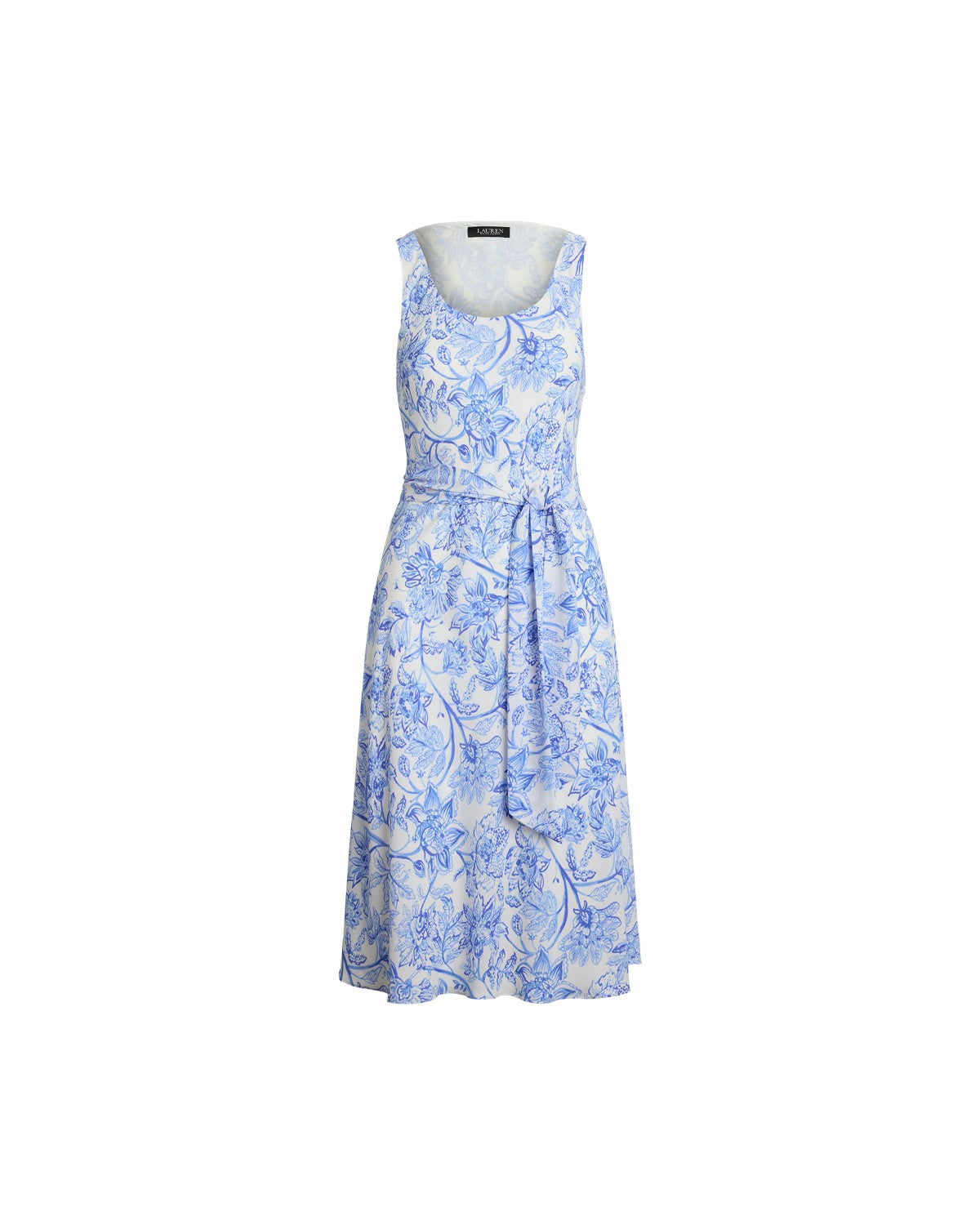 Floral Belted Sleeveless Crepe Dress
