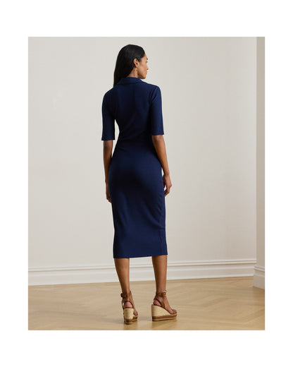 Rib-Knit Elbow-Sleeve Polo Dress