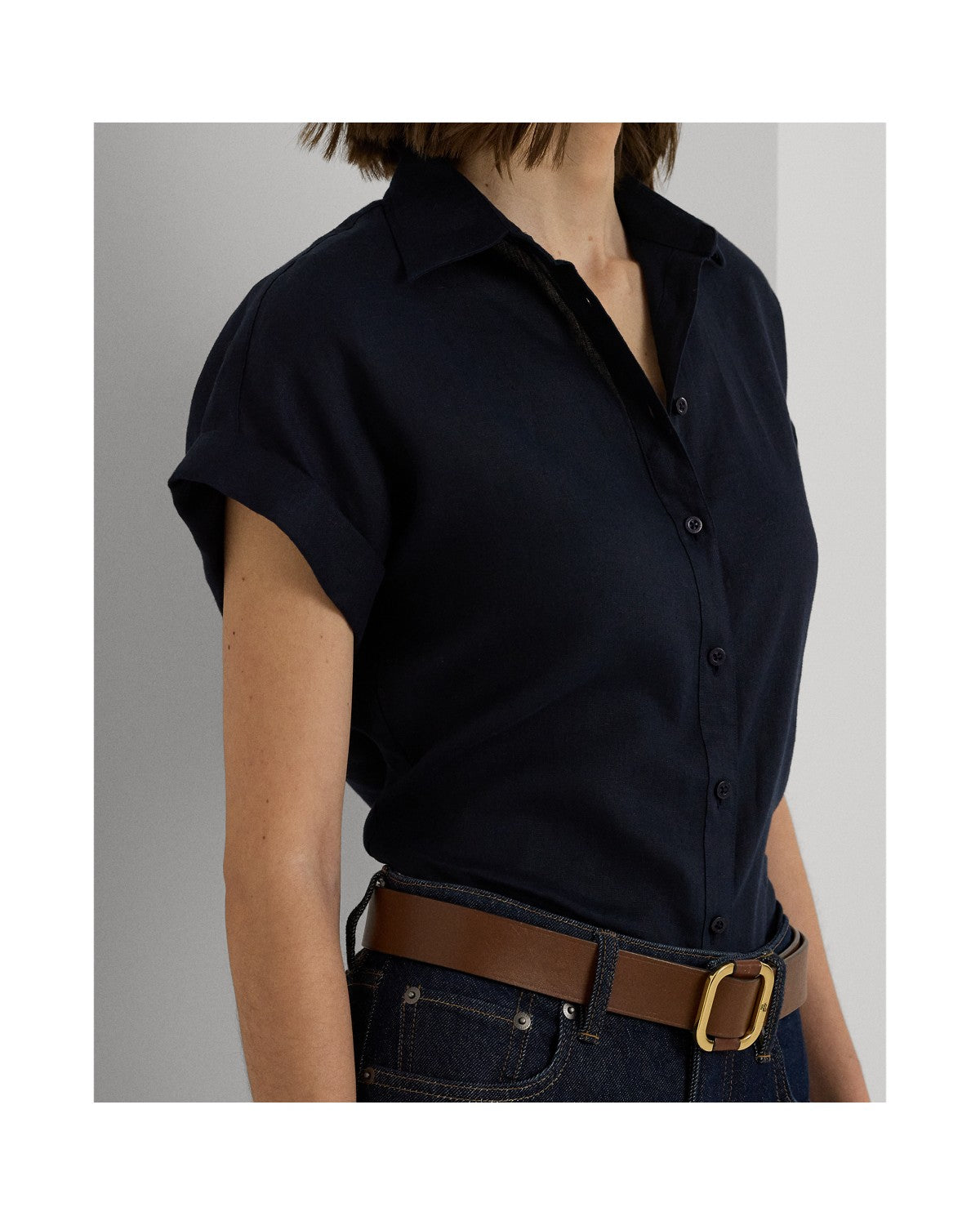 Relaxed Fit Linen Short-Sleeved Shirt